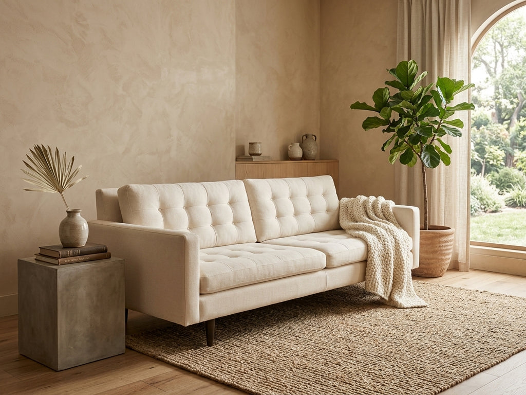 Crate & Barrel Petrie 86" Midcentury Sofa — Cream