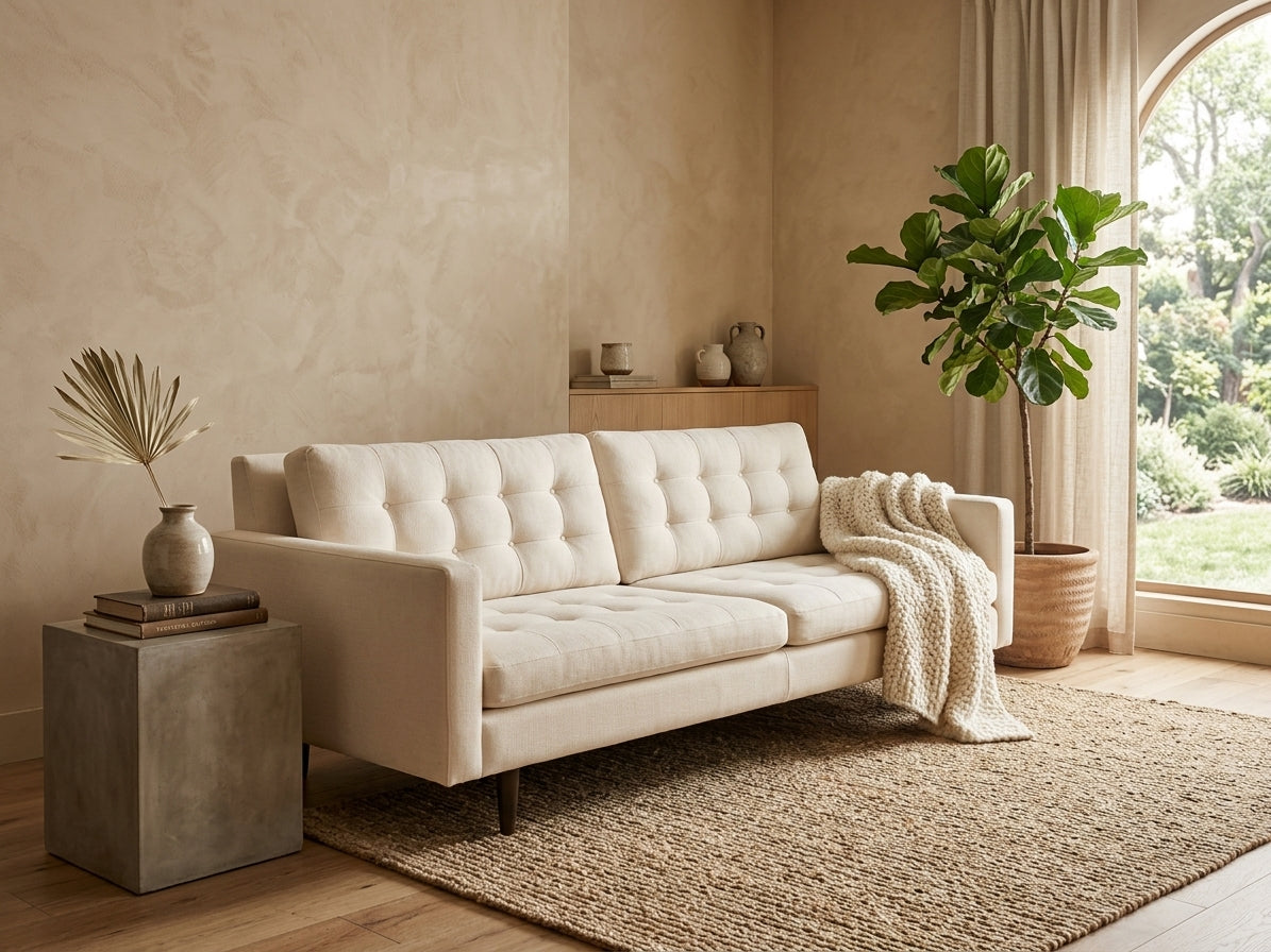 Crate & Barrel Petrie 86" Midcentury Sofa — Cream
