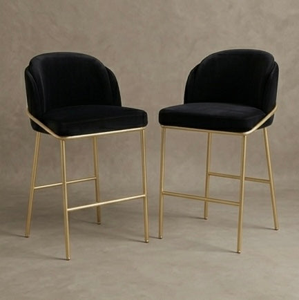 Rove Concepts Angelo Barstools – Set of 2 – Black Velvet & Brass