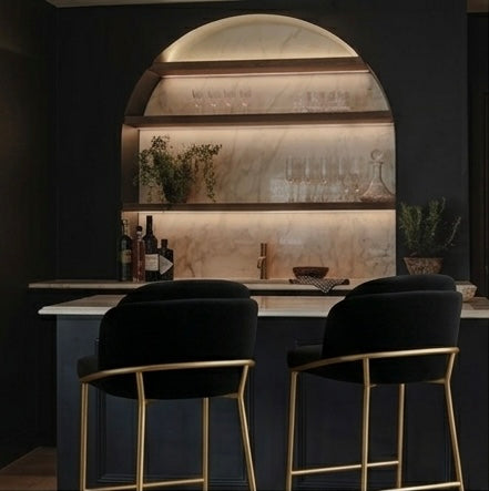 Rove Concepts Angelo Barstools – Set of 2 – Black Velvet & Brass