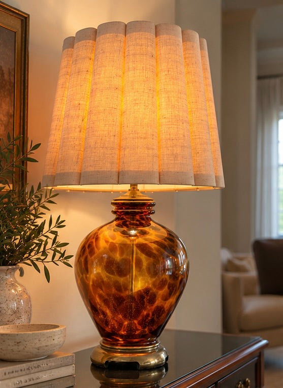Vintage Tortoise Shell Glass Table Lamp | Statement Accent Lighting
