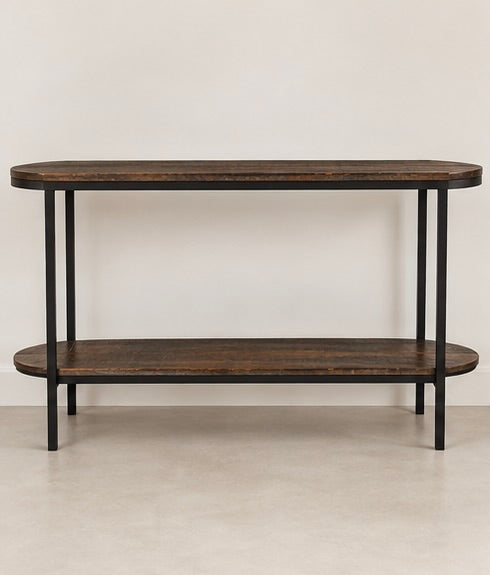 Rustic Solid Wood Two-Tier Console Table – Oil-Rubbed Bronze-toned Frame