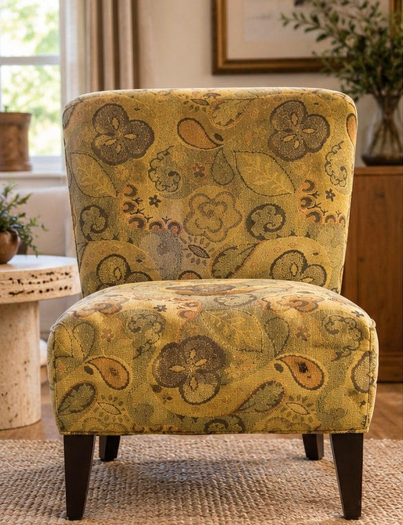 Vintage-Style Floral Upholstered Slipper Accent Chair
