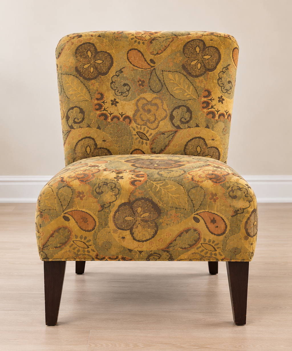 Vintage-Style Floral Upholstered Slipper Accent Chair